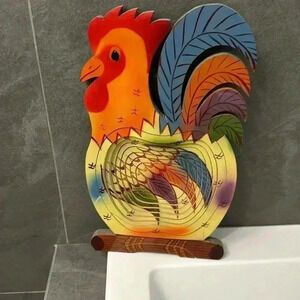 Rooster  collapsing wood spiral fruit bowl